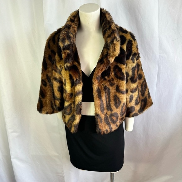 LAUNDRY BY SHELLI SEGAL FAUX FUR BOLERO JACKET ANIMAL PRINT BROWN  COAT ONE SIZE - Picture 4 of 14